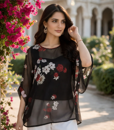 Black Party Wear Chiffon Top