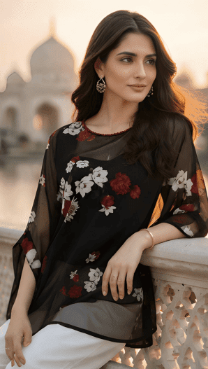 Black Party Wear Chiffon Top