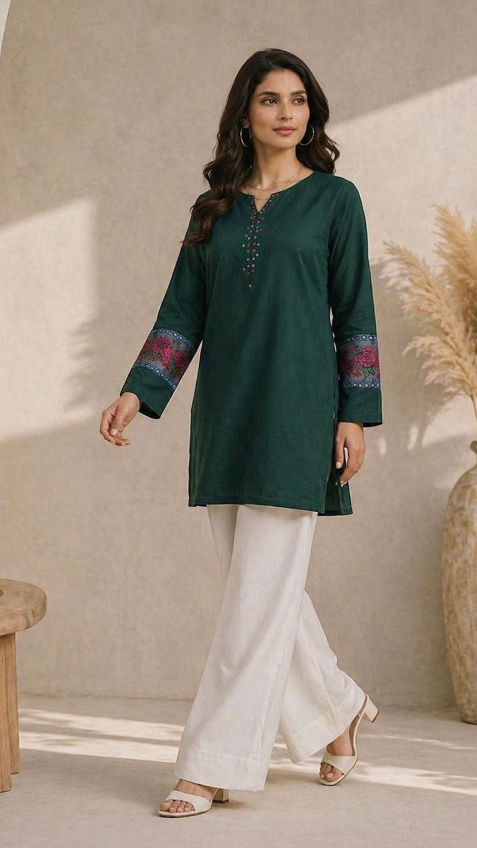 Forest Green Embroidered Top