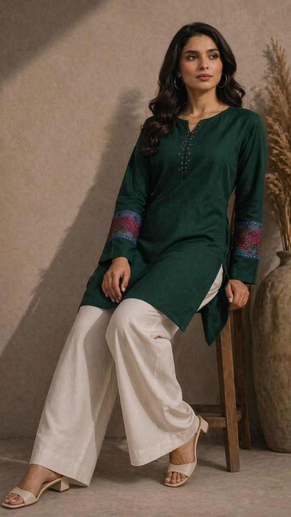 Forest Green Embroidered Top