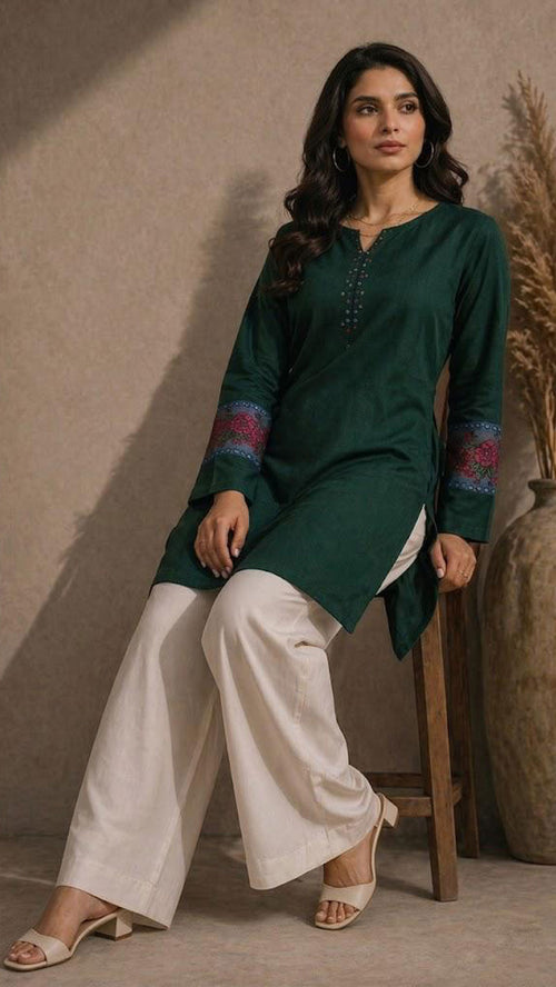 Forest Green Embroidered Top