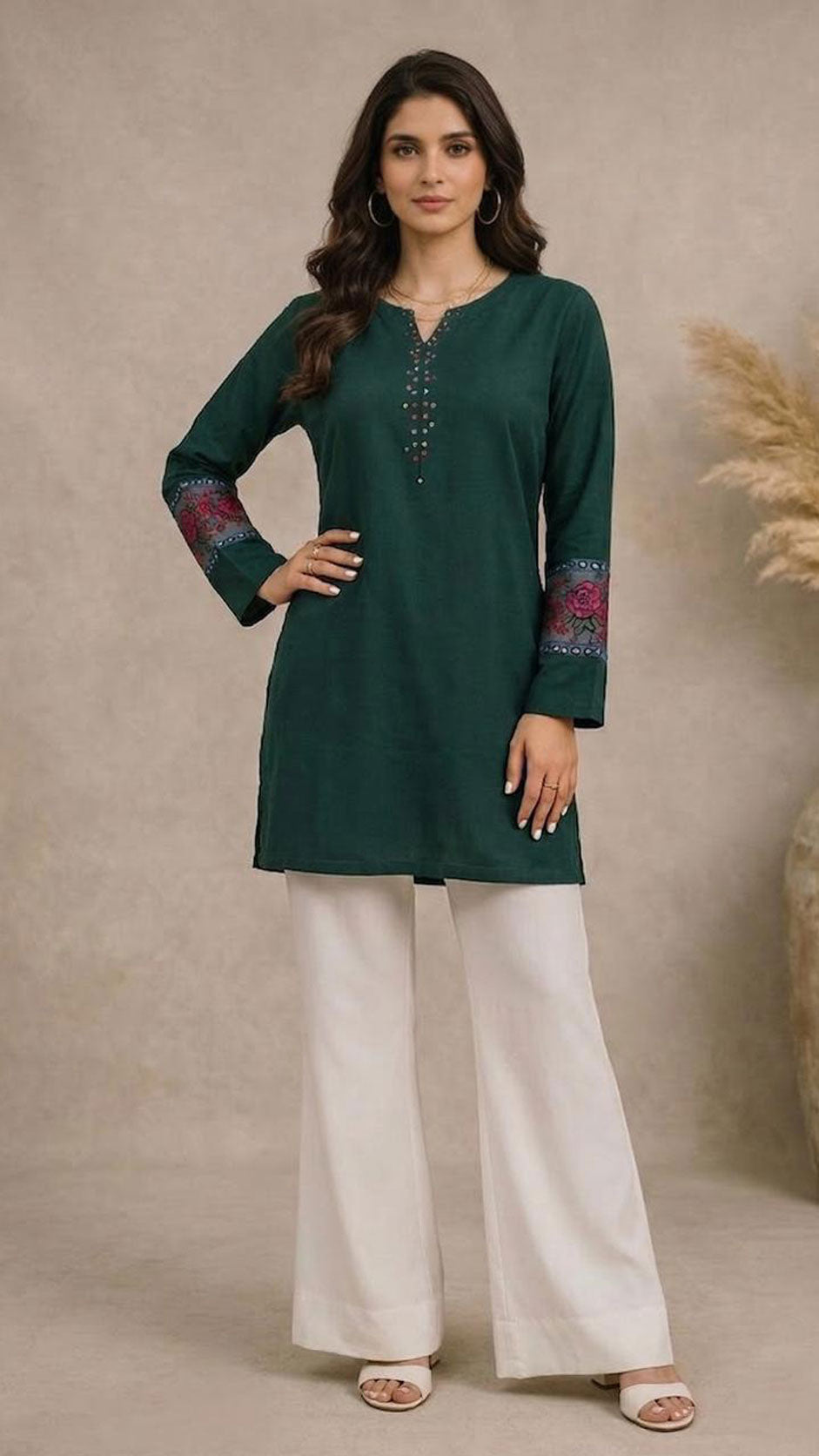 Forest Green Embroidered Top