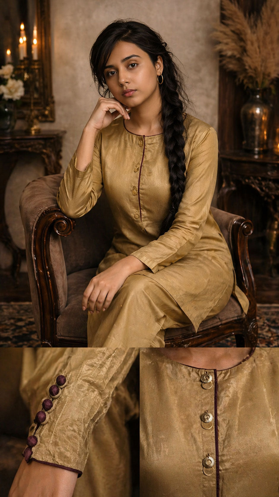 Mustard Gold Silk Suit